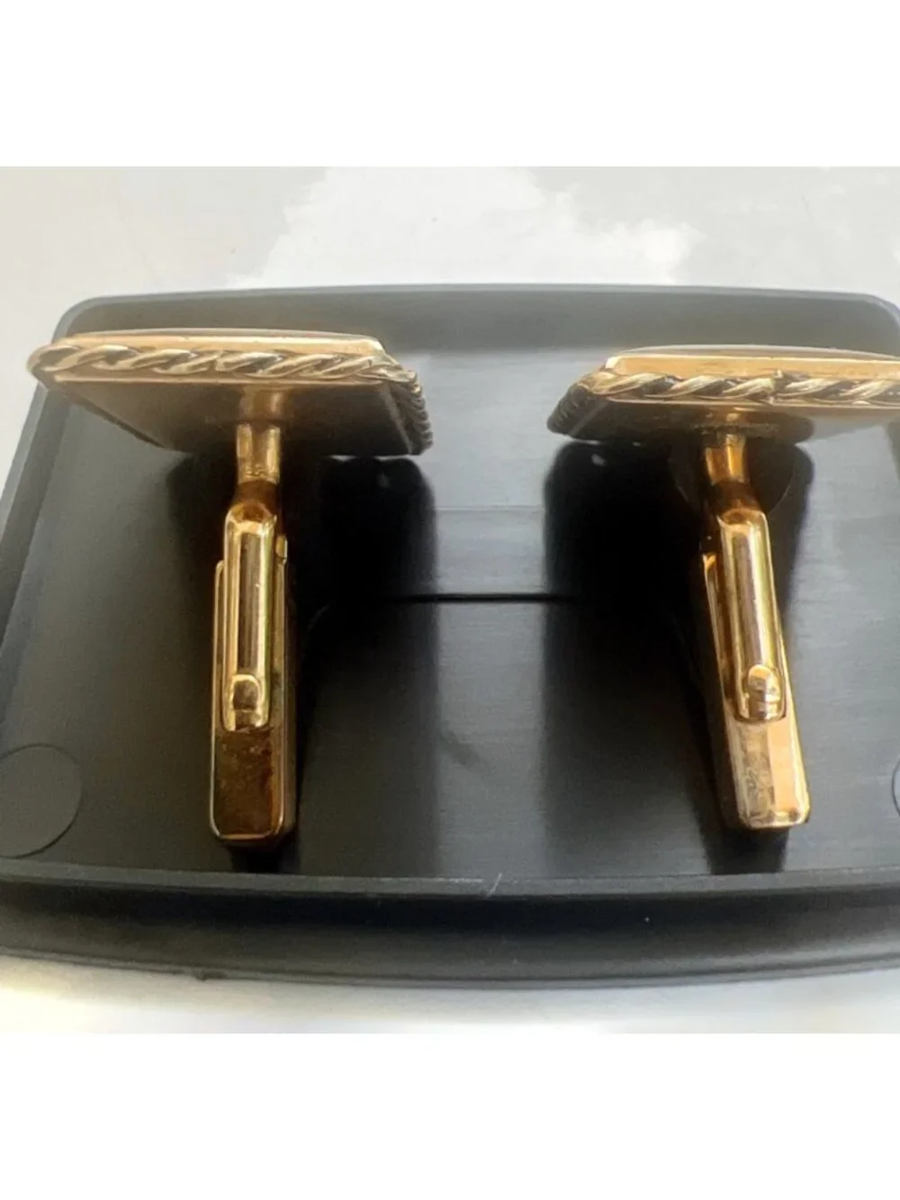 Vintage Gold-Tone Rectangular Cufflinks With Painted Portrait Design